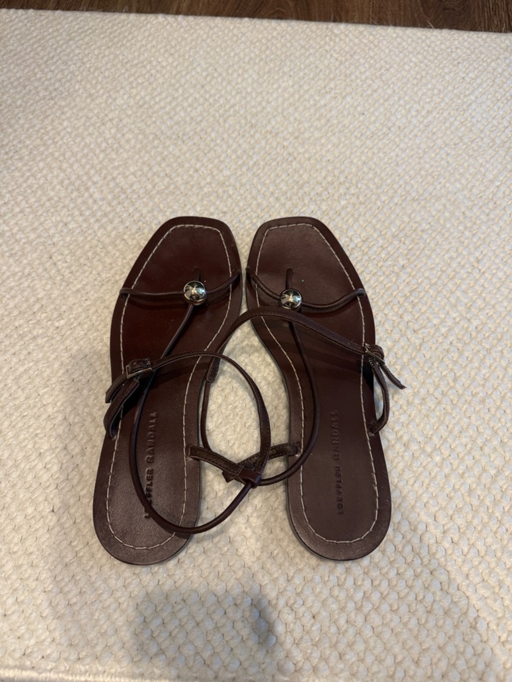 Loeffler Randall Brown Leather Thong Sandals with Silver Accent